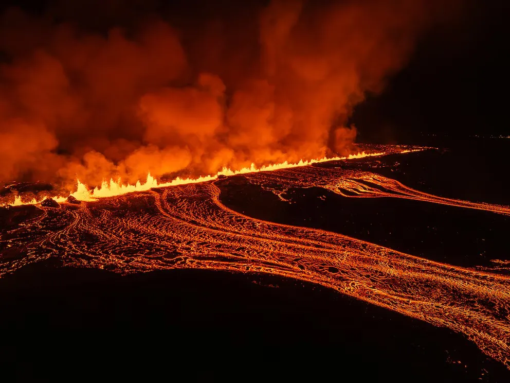 A new volcanic eruption that started on the Reykjanes Peninsula in Iceland, Wednesday, Nov.20, 2024. (AP Photo/Marco di