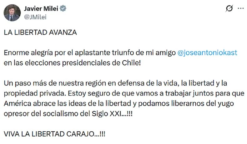 javier-milei-tuit-kast-chile